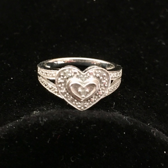 Heart Ring Diamonds And Sterling  size 7 - Picture 3 of 11